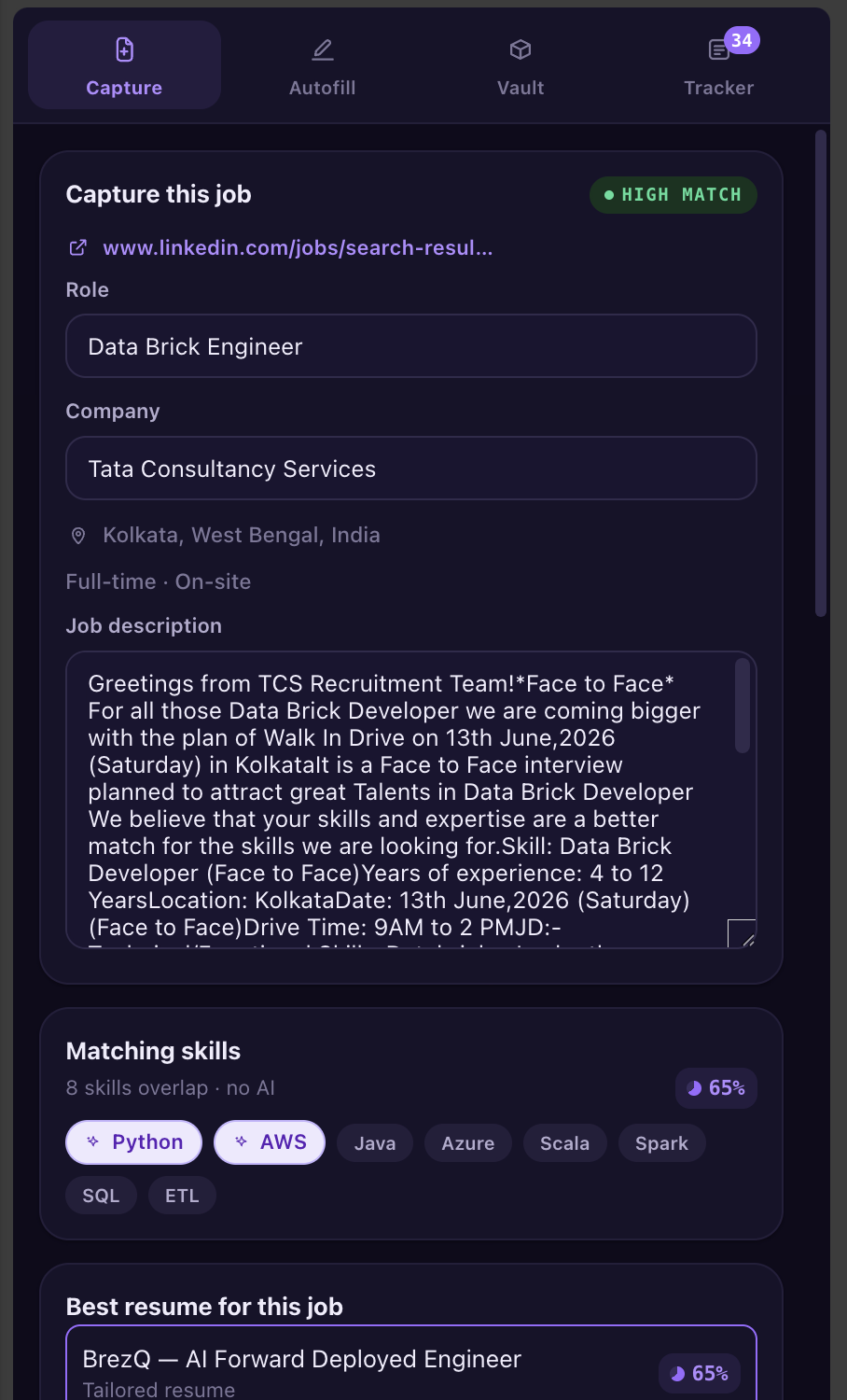 Chrome Extension match detection on job page